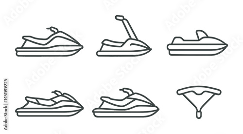 Water sports outline icons set – flat, aquatic, recreation symbols