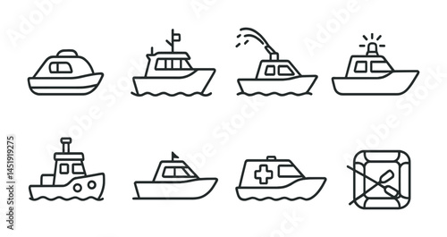 Maritime and boating outline icons set – nautical, marine, sea symbols