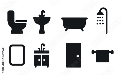 Bathroom solid icons set – filled, flat, restroom and hygiene symbols