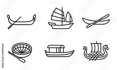 Nautical and marine line icons set – outline, silhouette, sea voyage graphics
