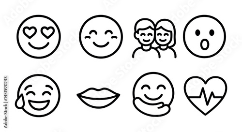 Emotions and expressions outline icons set – smileys, emojis, mood symbols