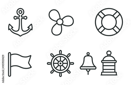 Nautical outline icons set – marine, ocean, sailing symbols for vector graphics