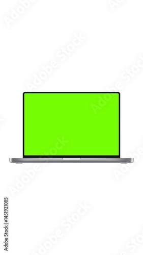 Silver Laptop Animated Opening Mockup With Green Screen, Isolated on White Background. Vertical Animation