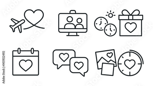 Love and relationship outline icons set – romantic, affection, dating symbols