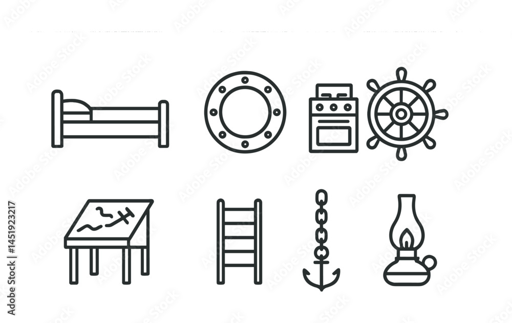 Obraz premium Nautical and maritime outline icons set – seafaring, ocean, travel symbols