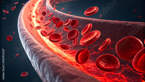 Red Blood Cells Flowing Inside Blood Vessel