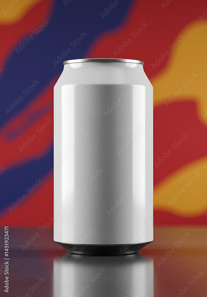 Blank white aluminum can against a colorful abstract background. A mockup for design Blank white aluminum can against a colorful abstract background. A mockup for design