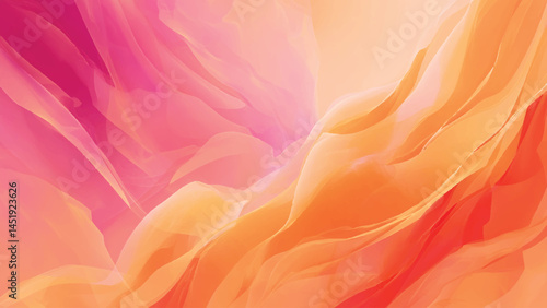 Vector Background: Orange Gradient with Pink Noise Texture, Peach fuzz Wavy silk texture. Luxury fabric material.