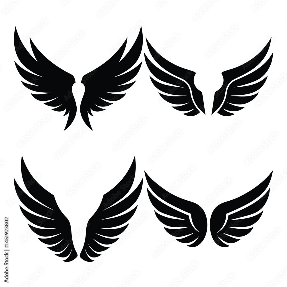 Bird Wing Silhouette Vector Pack Elegant Icons on White Background. Bird Wing Silhouette Vector Pack Elegant Icons on White Background.