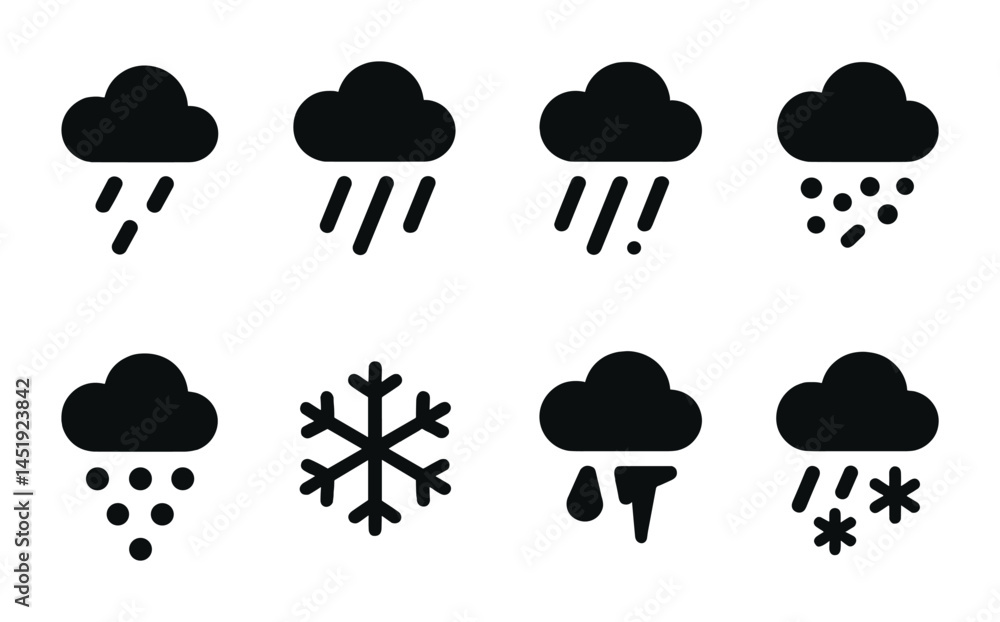 Weather and climate silhouette icons set – solid, filled, forecast and meteorology symbols Weather and climate silhouette icons set – solid, filled, forecast and meteorology symbols