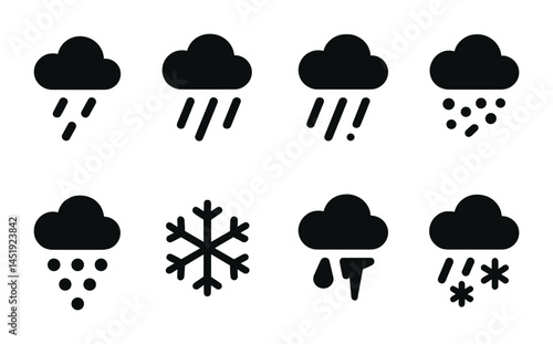 Weather and climate silhouette icons set – solid, filled, forecast and meteorology symbols