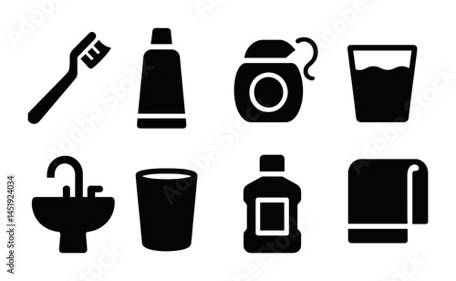 Dental and hygiene solid icons set – filled, silhouette, oral care symbols