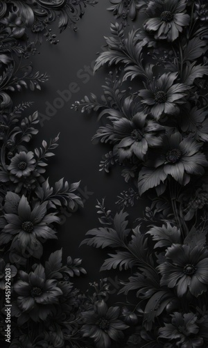 Luxurious black floral wallpaper, intricate design, classy style , interior, artistic