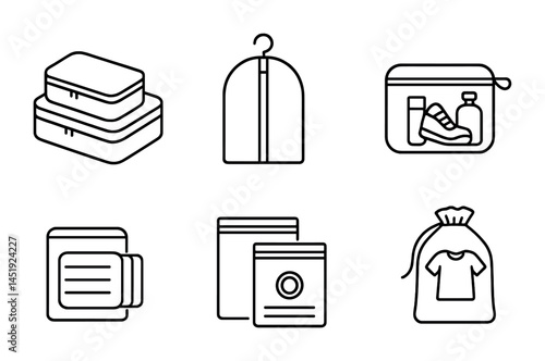 Travel essentials line icons set – linear, outline, luggage and packing symbols