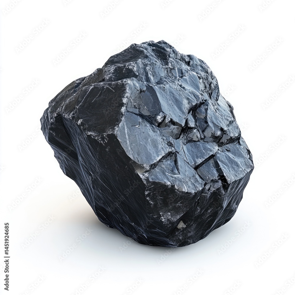 A Large Dark Gray Boulder Isolated on White Background: Texture, Surface, Rough, Rock Formation A Large Dark Gray Boulder Isolated on White Background: Texture, Surface, Rough, Rock Formation