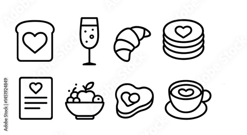 Breakfast and brunch line icons set – outline, simple, food and beverage symbols