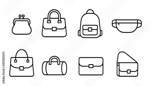 Fashion accessories outline icons set – bags, purses, handbag symbols