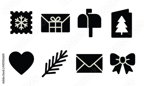 Holiday and seasonal icons set – silhouette, solid, festive and winter symbols