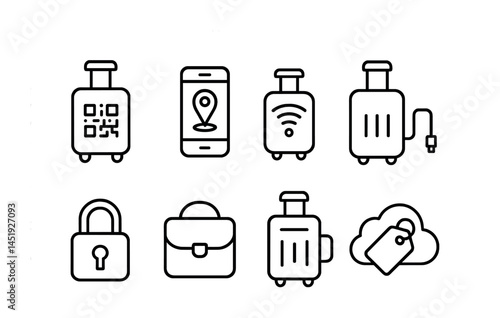 Travel and tourism outline icons set – linear, suitcase, vacation symbols