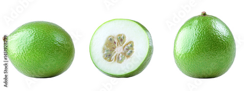 green lime fruit - whole and halved - isolated