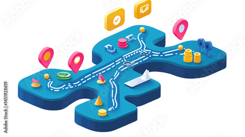 Floating fintech user retention journey map dashboard, isolated, PNG format, transparent background. Varient 5