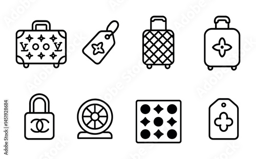 Luggage and travel line icons set – silhouette, baggage, suitcase symbols