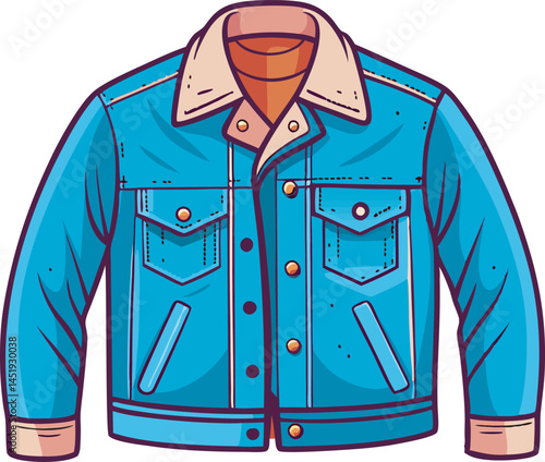 A stylish denim jacket vector art illustration featuring detailed stitching, classic pockets, and a modern, casual look perfect for fashion designs.