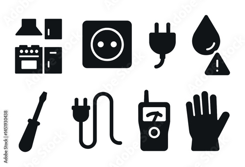Home utility solid icons set – filled, essential, household maintenance symbols