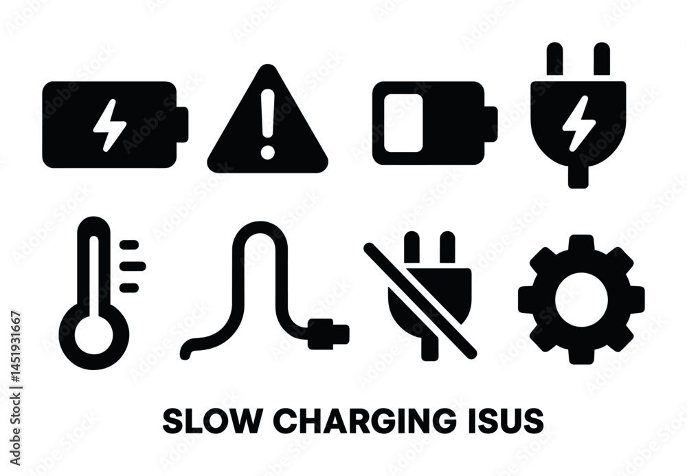 Fototapeta premium Technology and charging solid icons set – gadgets, energy, electrical symbols