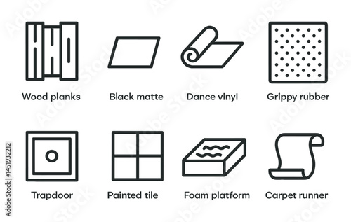 Flooring materials line icons set – outline, linear, construction and design elements