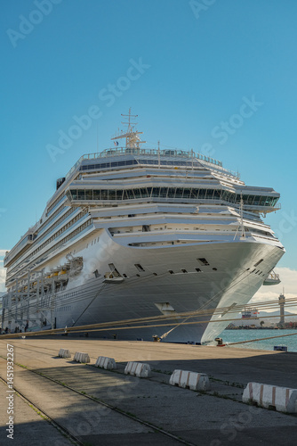 Obraz na płótnie Mega family cruiseship cruise ship liner Fortuna docked at terminal in Marseille Provence, France during breathtaking sunset sunrise twilight blue hour dusk dawn silhouette scenic panorama w salonie