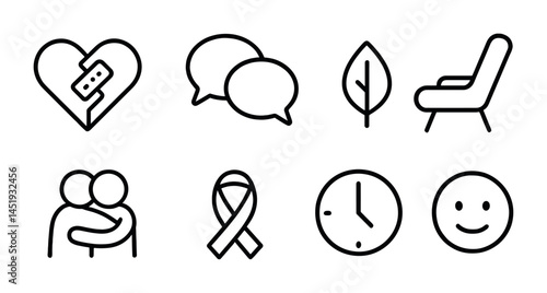 Communication and friendship outline icons set – solid, chat, support symbols