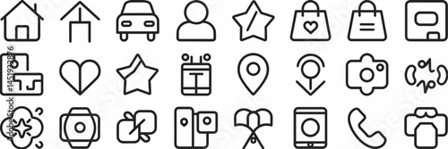 Modern vector icon sheet with house, car, and camera – Great for digital dashboards, UI kits, or web tools