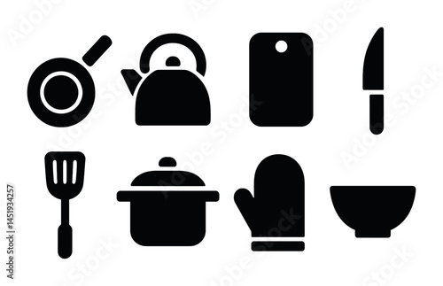 Kitchen tools silhouette icons set – cooking, culinary, utensil symbols