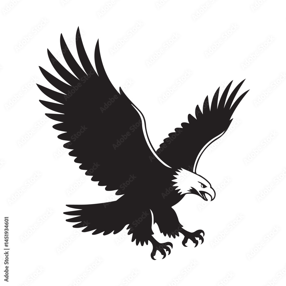 Fototapeta premium A Powerful Eagle with Wings Spread Wide in a Bold Silhouette Design