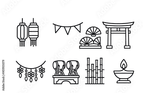 Festive icons of japanese culture for holiday celebration design