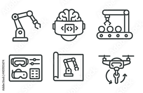Automation and robotics line icons set – technology, industry, ai symbols