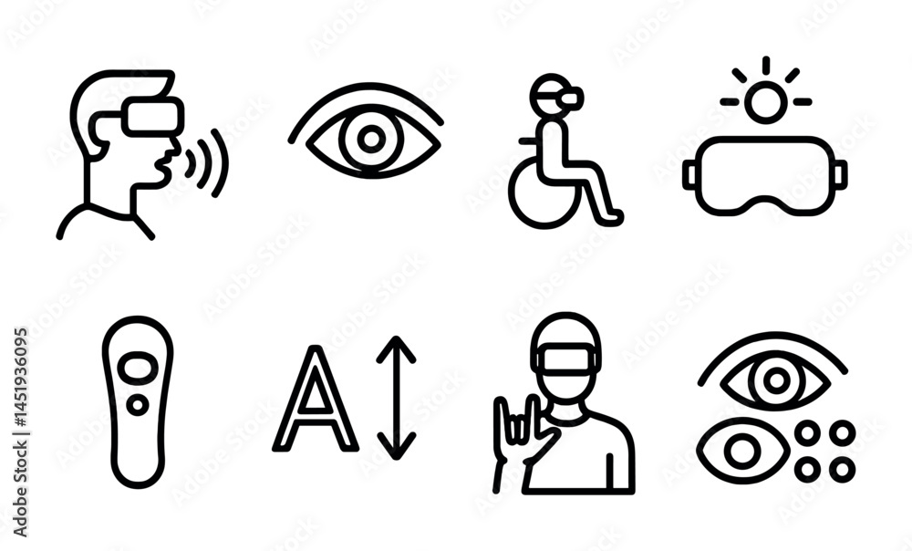 Virtual reality line icons set – technology, outline, vr experience symbols Virtual reality line icons set – technology, outline, vr experience symbols