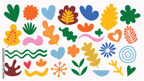 Colorful abstract floral and organic shape composition. Contemporary art collage with abstract shapes. Background with Scandinavian cut out elements