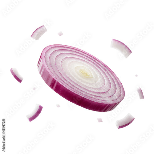 Fresh onion slice flying on transparent background PNG Generative AI
