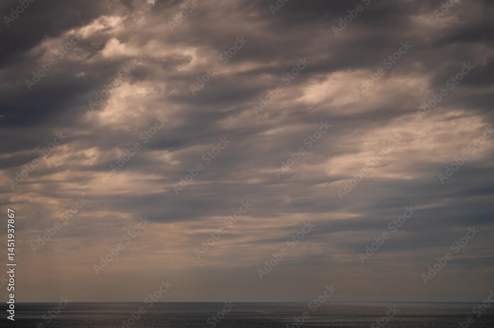 Ocean with sky in horizon. Calm sea in evening. Seascape at sunset.
