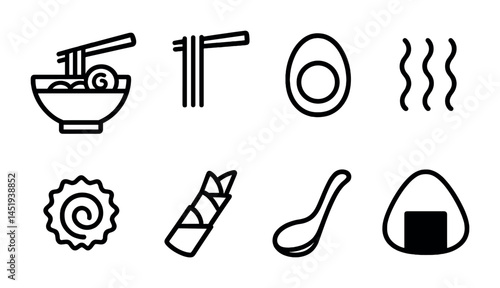 Japanese cuisine icons set – outline, traditional, food and cooking symbols