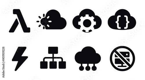 Cloud computing filled icons set – tech, software, network symbols