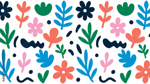 Colorful abstract floral and organic shape composition. Contemporary art collage with abstract shapes. Background with Scandinavian cut out elements