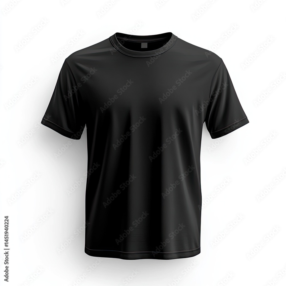 Black T-shirt mockup template on a white background, front view, no human model, isolated, hyper-realistic. Black T-shirt mockup template on a white background, front view, no human model, isolated, hyper-realistic.