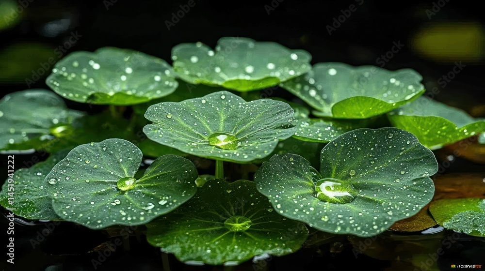 Fresh, vibrant, water droplets on lush leaves Fresh, vibrant, water droplets on lush leaves