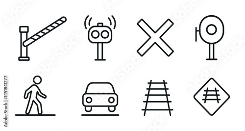 Transportation outline icons set – flat, traffic, transit, road signs collection