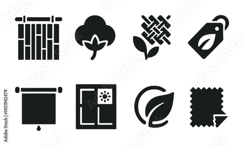 Textile and fabric solid icons set – filled, clothing, material symbols