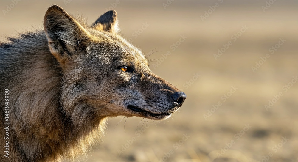Fototapeta premium Close Up Detailed Image of Dire Wolf Head Dusty Plains
