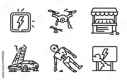 Disaster and emergency line icons set – outline, linear, crisis and rescue symbols